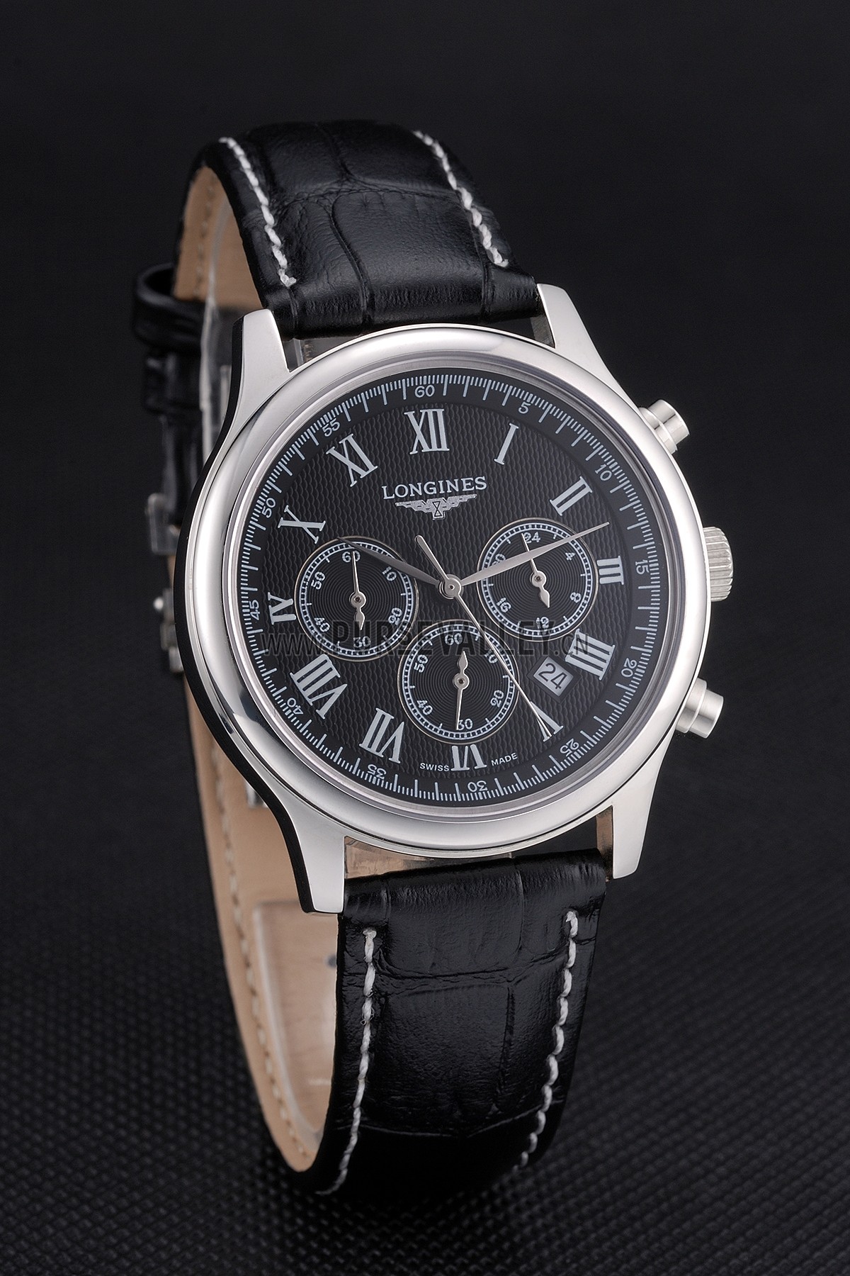 Longines Master Collection Black Leather Strap Black Dial 80224