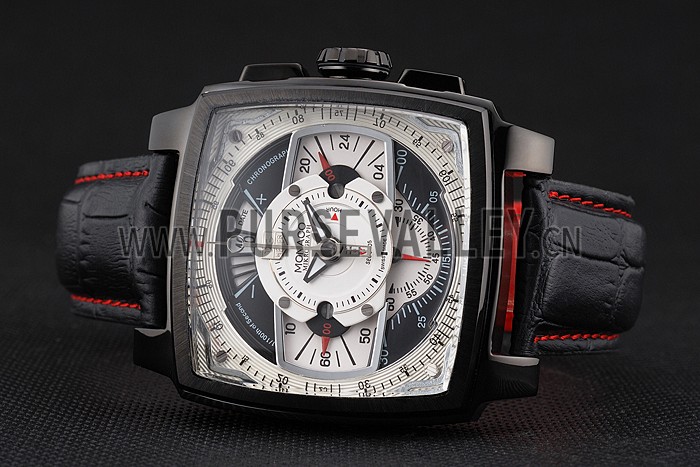 Tag Heuer Monaco Black-Red Perforated Leather Strap White Dial 80307
