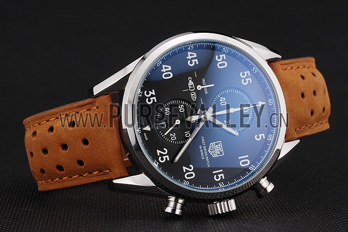 Tag Heuer Carrera SpaceX Silver Bezel with Black Dial and Light Brown Leather Strap tag265 621536