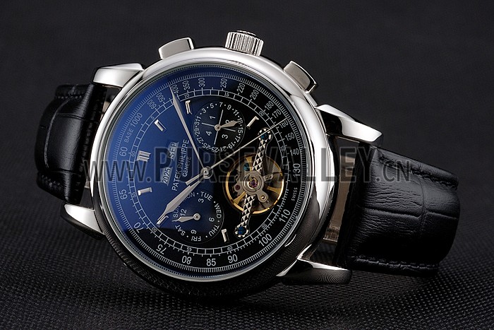Patek Philippe Grand Complications Stainless Steel Case Black Dial Black Leather Bracelet 622258