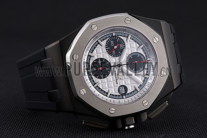 Swiss Audemars Piguet Royal Oak Offshore Chronograph White Dial Black Steel Case Black Rubber Strap 622862