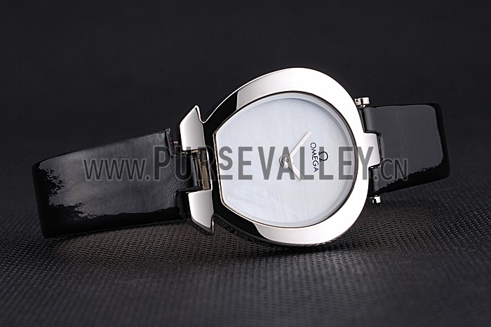 Omega Ladies Watch White Dial Stainless Steel Case Black Leather Strap 622818