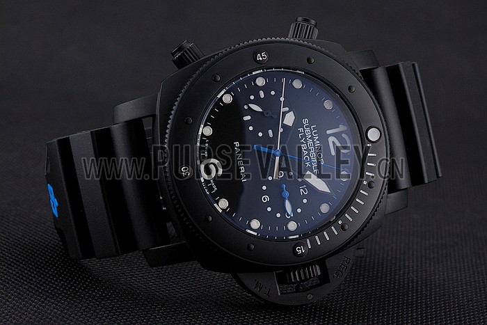 Panerai Luminor Submersible Flyback GMT Black Dial Black Ionized Case Black Rubber Strap