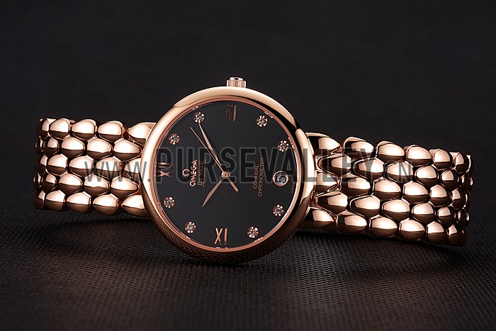 Omega De Ville Prestige Black Dial With Diamonds Rose Gold Case And Bracelet