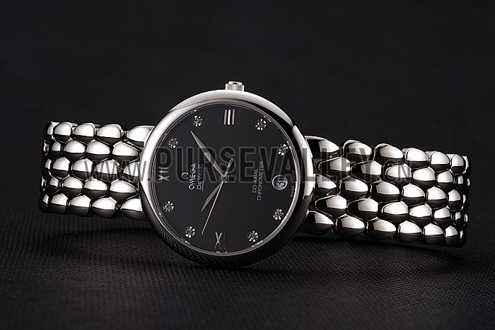 Omega De Ville Prestige Black Dial With Diamonds Stainless Steel Case And Bracelet