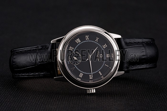 Omega De Ville Prestige Small Seconds Black Dial Stainless Steel Case Black Leather Strap
