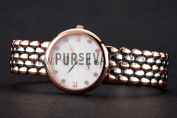 Omega De Ville Prestige White Dial With Diamonds Rose Gold Case Two Tone Bracelet
