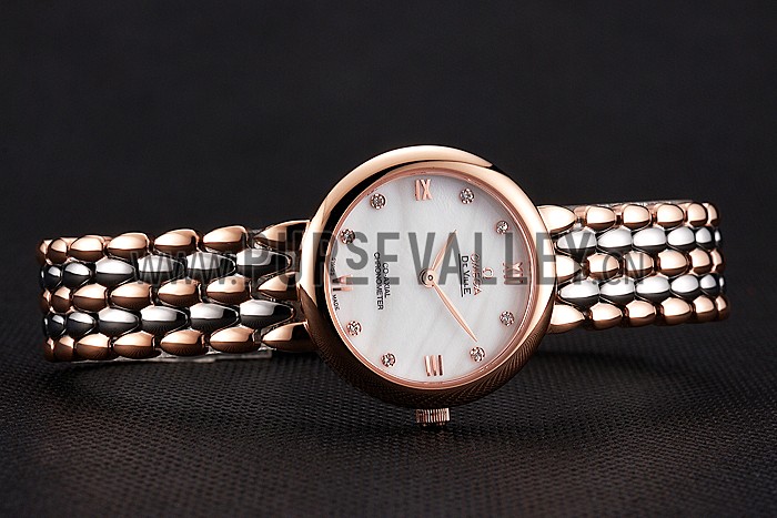 Omega De Ville Prestige No Date White Dial With Diamonds Rose Gold Case Two Tone Bracelet