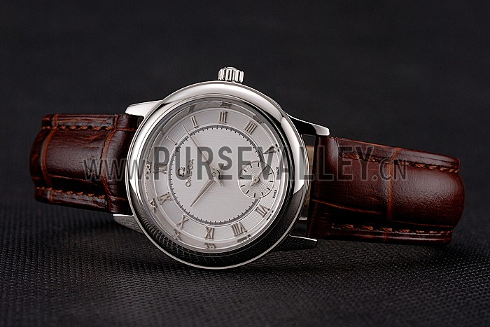 Omega De Ville Prestige Small Seconds Silver Dial Stainless Steel Case Brown Leather Strap