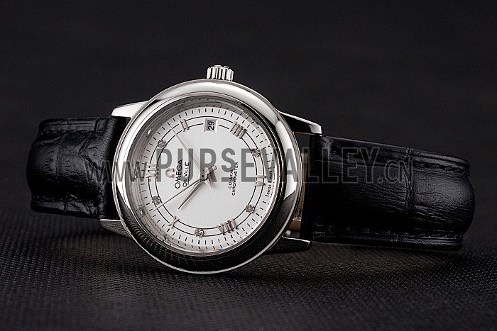Omega De Ville Prestige Ladies White Dial Stainless Steel Case Black Leather Strap