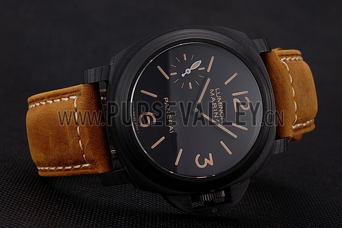 Swiss Panerai Luminor Marina Black Dial Black Case Brown Leather Strap