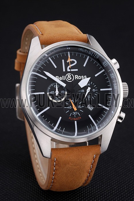 Bell and Ross BR126 Flyback Black Dial Silver Case Brown Suede Leather Strap
