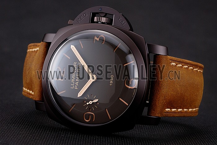Swiss Panerai Luminor 1950 Dark Brown Dial And Case Brown Leather Strap