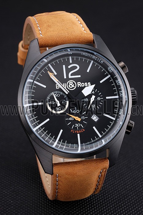 Bell and Ross BR126 Flyback Black Dial Black Case Brown Suede Leather Strap