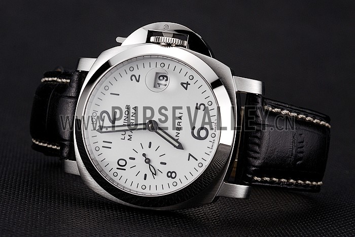 Swiss Panerai Luminor Marina White Dial Stainless Steel Case Black Leather Strap