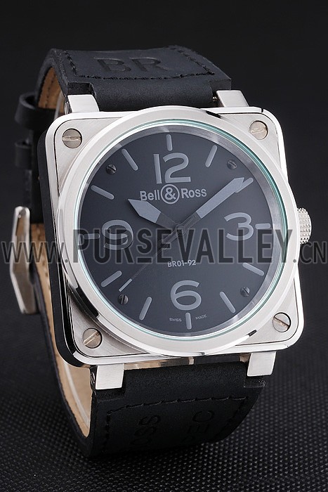 Bell and Ross BR 01-92 Black Dial Silver Case Black Leather Strap