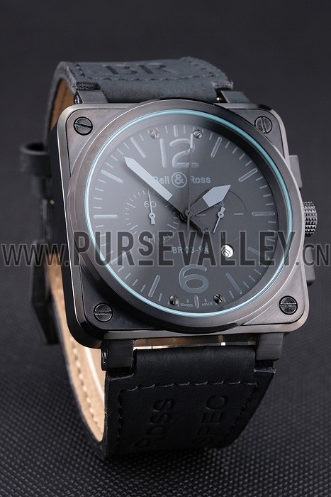 Bell and Ross BR 03-94 Black Dial White Numerals Silver Case Brown Leather Strap