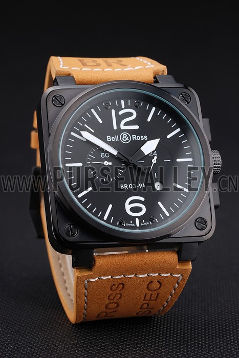Bell and Ross BR 03-94 Black Dial Black Case Beige Leather Strap