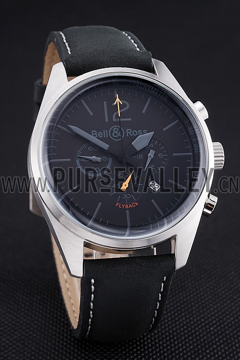 Bell and Ross BR126 Flyback Black Dial Silver Case Black Suede Leather Strap