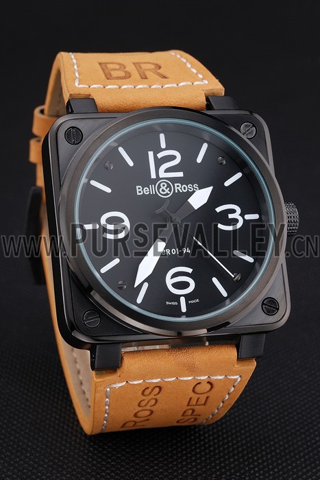 Bell and Ross BR 01-94 Black Dial Black Case Brown Leather Strap