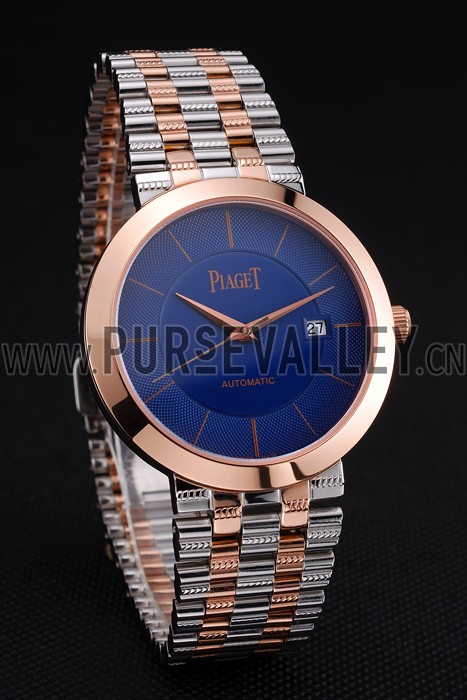 Swiss Piaget Traditional Blue Dial Gold Case Two Tones Stainless Steel Strap