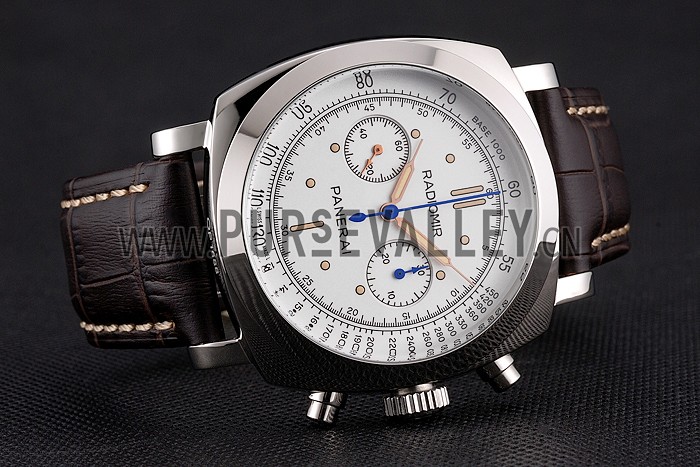 Swiss Panerai Radiomir 1940 Chronograph White Dial Stainless Steel Case Brown Leather Strap