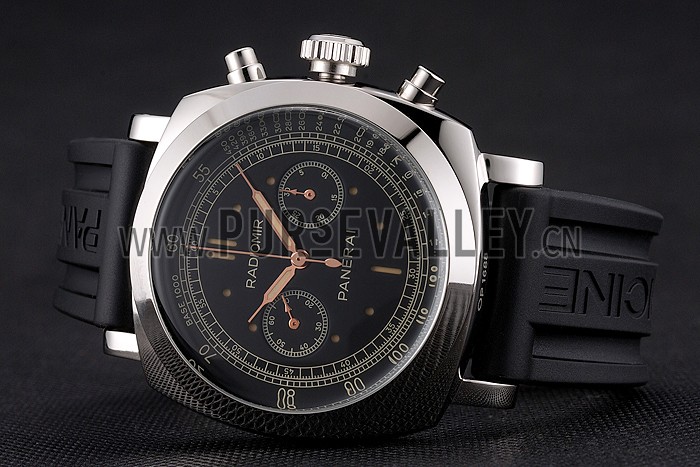 Swiss Panerai Radiomir 1940 Chronograph Black Dial Stainless Steel Case Black Rubber Strap