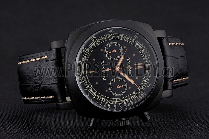 Swiss Panerai Radiomir 1940 Chronograph Black Dial Black Ionized Case Black Leather Strap