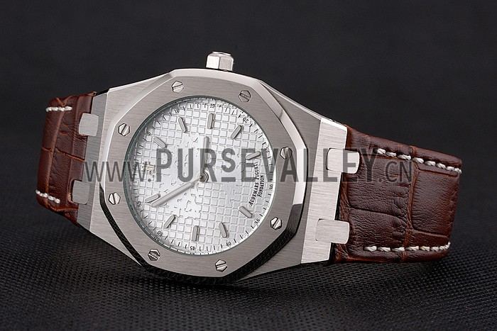 Audemars Piguet Royal Oak Fondation White Dial Stainless Steel Case Brown Leather Strap