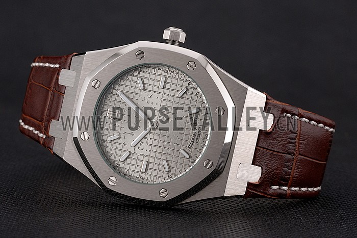Audemars Piguet Royal Oak Fondation Gray Dial Stainless Steel Case Brown Leather Strap