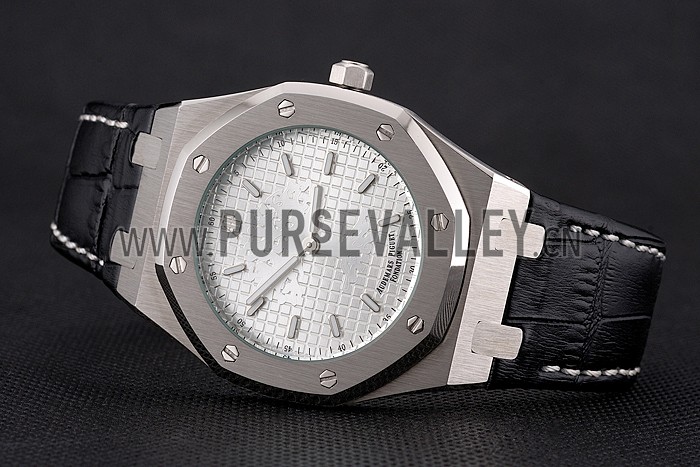 Audemars Piguet Royal Oak Fondation Silver Dial Stainless Steel Case Black Leather Strap