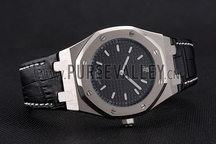 Audemars Piguet Royal Oak Fondation Black Dial Stainless Steel Case Black Leather Strap