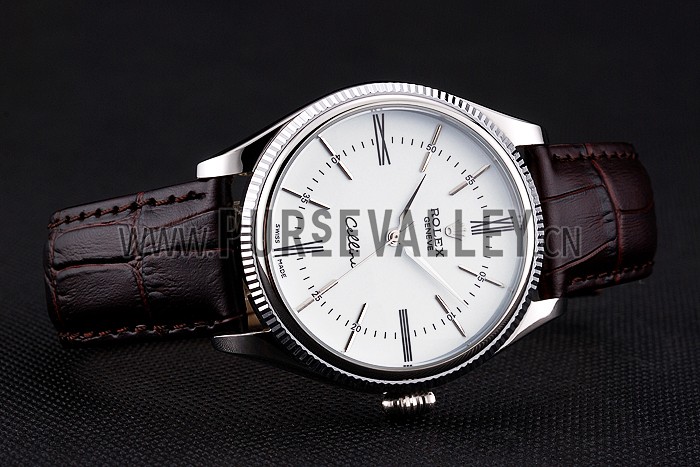 Rolex Cellini White Dial Stainless Steel Case Brown Leather Strap 622839