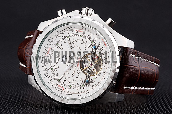 Breitling Bentley Mulliner Tourbillon White Dial Stainless Steel Case Brown Leather Strap 622729