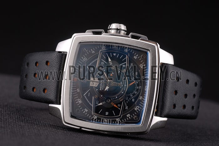 Tag Heuer Monaco Mikrograph Black Leather Strap Black Dial 7923