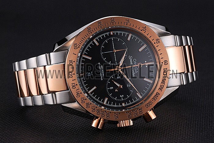 Omega Speedmaster Black Dial Gold Bezel Stainless Steel Case Two Tone Bracelet 622804
