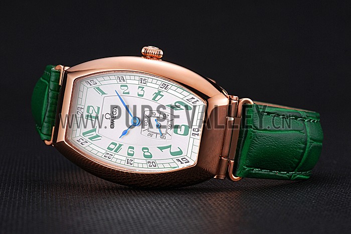 Omega Sochi Petrograd White Dial Gold Case Green Leather Strap 622821