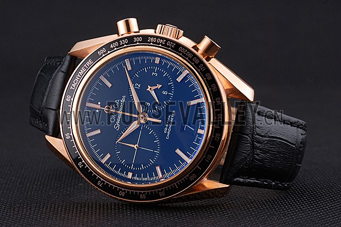 Omega Speedmaster Black Dial Gold Case Black Leather Strap 622809
