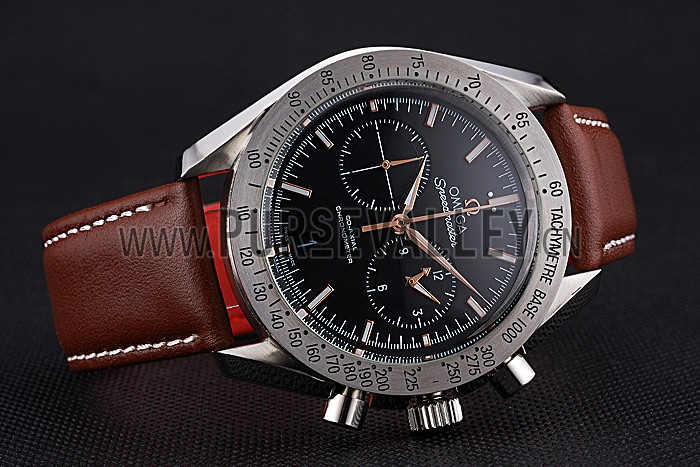 Omega Speedmaster Black Dial Stainless Steel Case Brown Leather Strap 622806