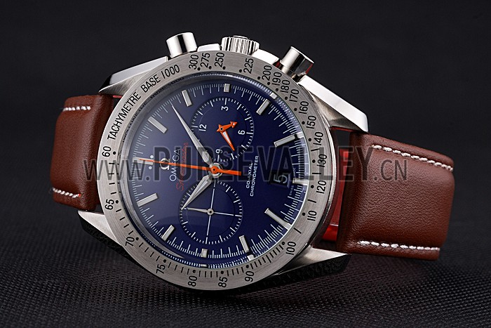 Omega Speedmaster Blue Dial Stainless Steel Case Brown Leather Strap 622807