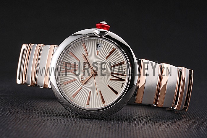 Bvlgari Lvcea White Dial Rose Gold Numerals Stainless Steel Case Two Tone Bracelet