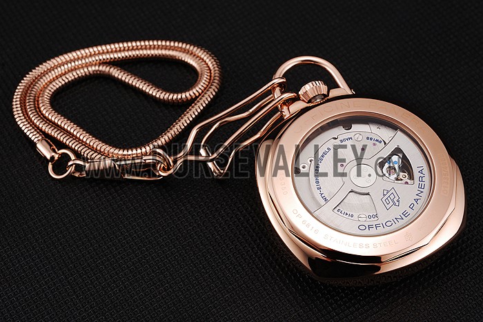 Swiss Panerai Radiomir Pocket Watch Black Dial Rose Gold Case And Chain 1453740