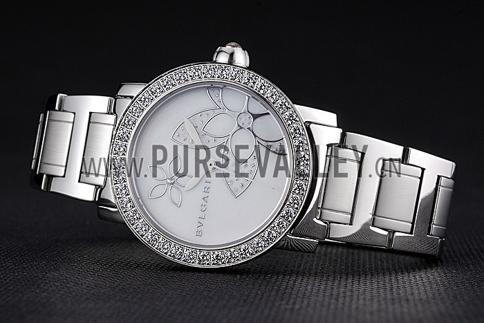 Bvlgari Solotempo Flower Motif Dial Diamond Bezel Stainless Steel Case And Bracelet 622748