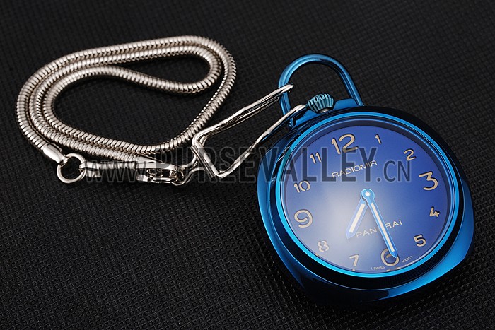 Swiss Panerai Radiomir Pocket Watch Blue Dial Blue Plated Case Stainless Steel Chain 1453741
