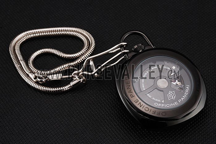 Swiss Panerai Radiomir Pocket Watch Black Dial Black Plated Case Stainless Steel Chain 1453742