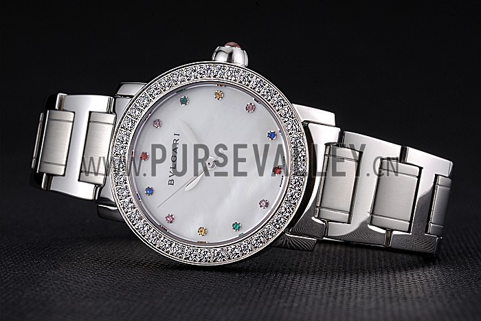 Bvlgari Solotempo Pearl Dial Diamond Bezel Stainless Steel Case And Diamonds 622747