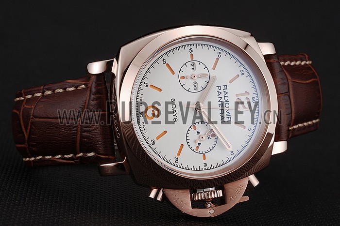 Panerai Radiomir 8 Days Chronograph White Dial Rose Gold Case Brown Leather Strap 1453796