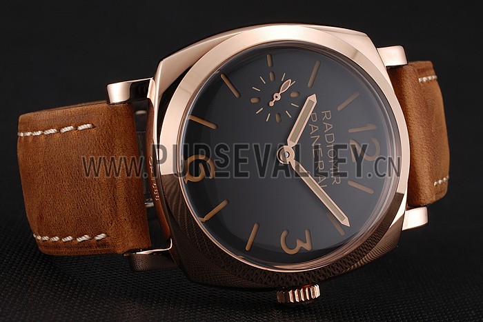 Swiss Panerai Radiomir 1940 Black Dial Rose Gold Case Brown Suede Leather Strap 1453844