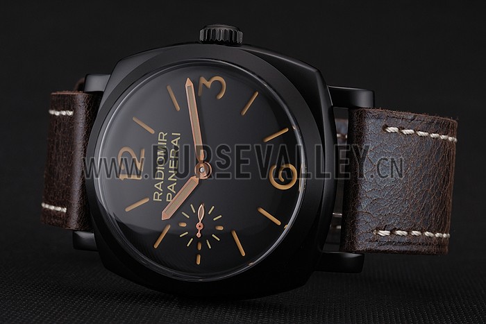 Swiss Panerai Radiomir 1940 Black Dial Black PVD Case Brown Leather Strap 1453845