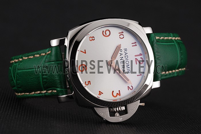 Panerai Radiomir White Dial Stainless Steel Case Green Leather Strap 1453804